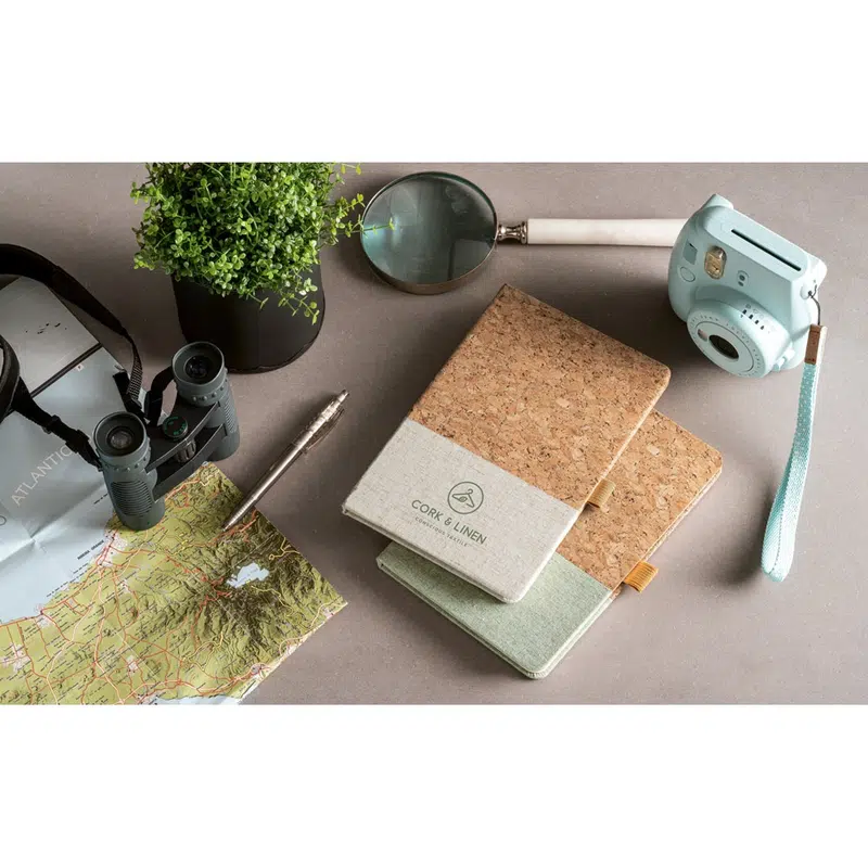 Klee – A5 notebook in cork and linen with lined sheets – Notebooks – available in beige, blue, green, grey colours