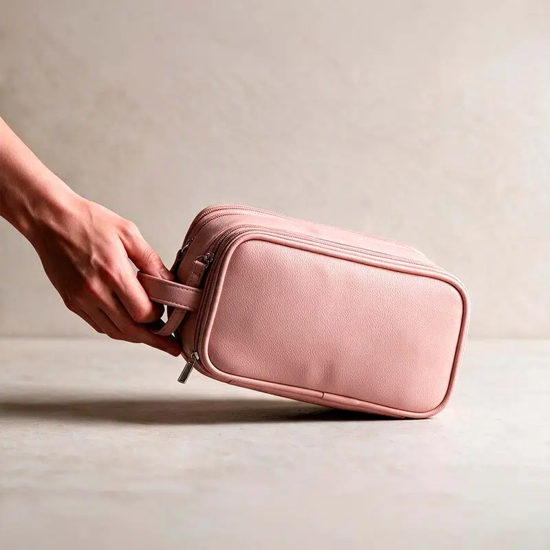 Helsinki Toiletry Bag 3.5L rPU with dual-zipper and magnetic closure – Toiletry Bags – available in beige, black, blue, pink colours