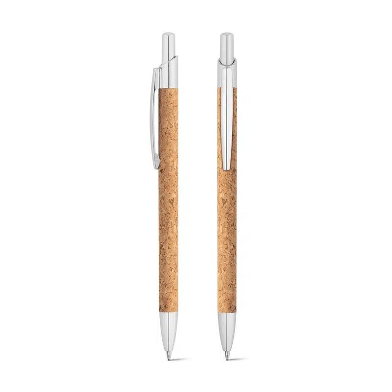 Natura – Cork and recycled aluminum (100% rAL) ball pen with clip – Writing – available in beige colour