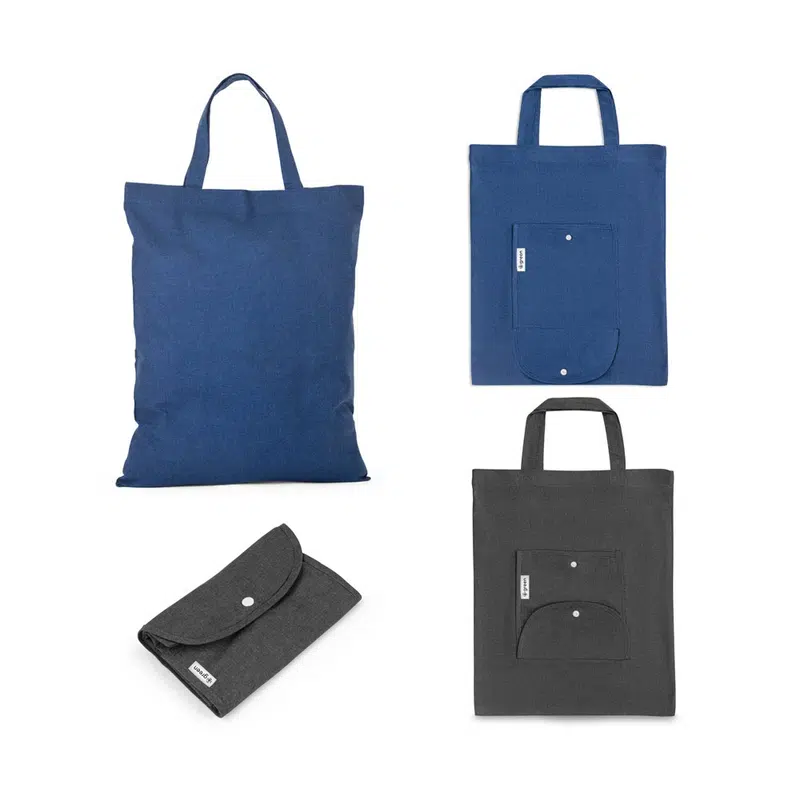 Siena – Foldable bag in cotton (50%), recycled cotton (30%) and polyester (20% rPET) (140 g/m²) – Tote Bags – available in blue colour