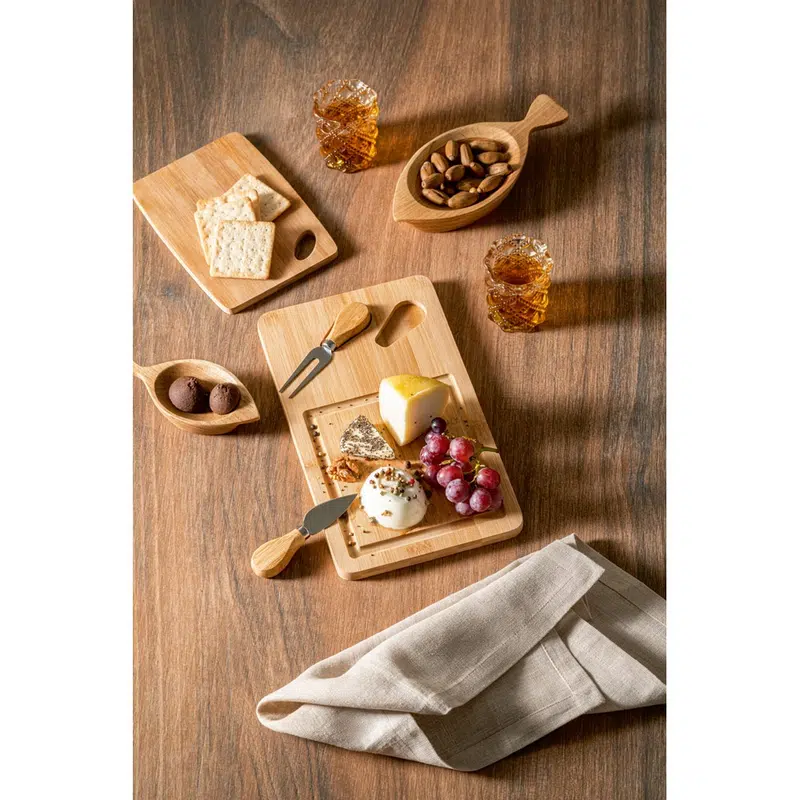 Woods – Bamboo cheese board with 2 bamboo and stainless steel accessories – Cheese Boards – available in beige colour