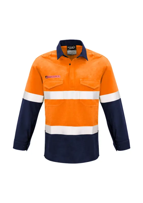 Mens FR Closed Front Hooped Taped Spliced Shirt – Roughalls & Overalls – available in orange colour