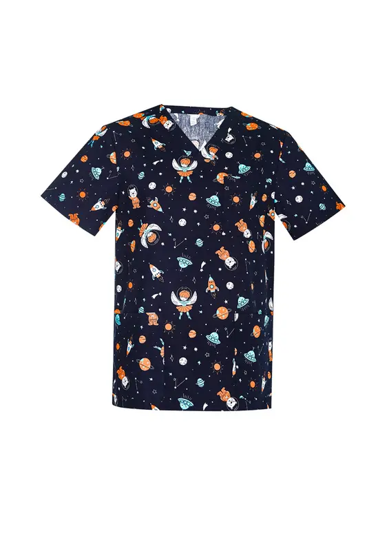 Printed Mens Space Party Scrub Top – Misc Clothing – available in blue colour