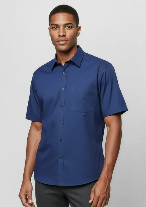 Micro Mens Check Short Sleeve Shirt – Shirts – available in blue colour