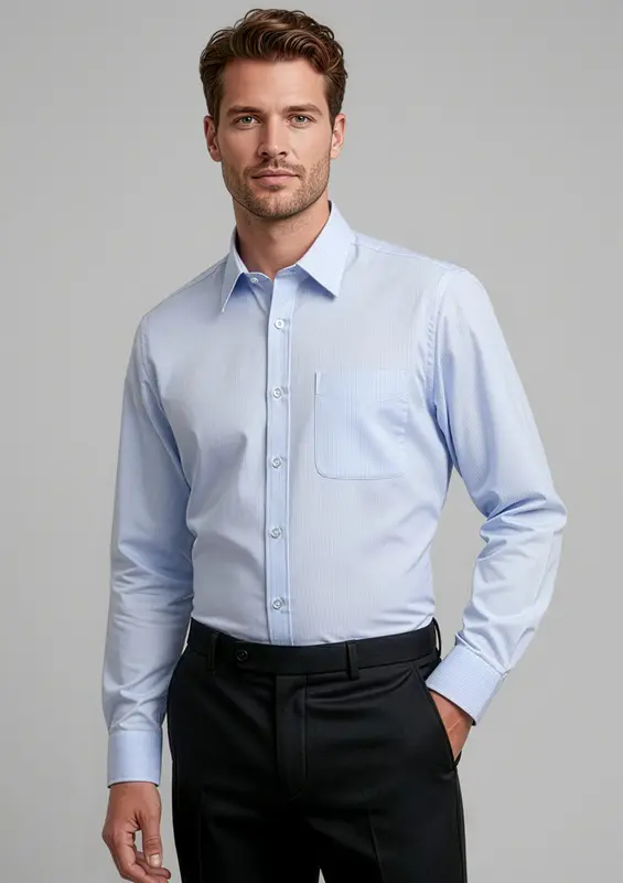 Ambassador Mens Long Sleeve Shirt – Shirts – available in blue, silver colours