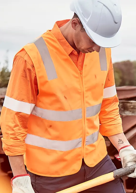 Unisex Hi Vis VIC Rail Zip Vest – Roughalls & Overalls – available in orange colour