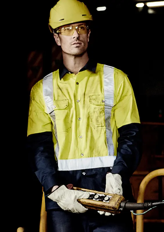 Mens Industrial Long Sleeve Shirt - Shoulder Taped – Roughalls & Overalls – available in orange, yellow colours