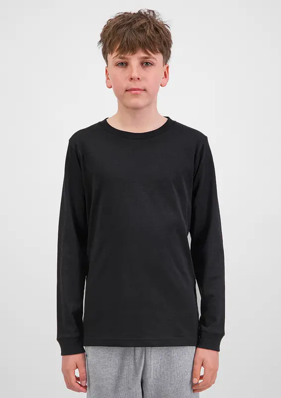 Basis Youth Long Sleeve Tee – T Shirts – available in black, grey, white colours