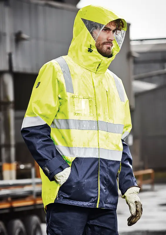 Mens Hi Vis 4 In 1 Waterproof Jacket – Roughalls & Overalls – available in orange, yellow colours
