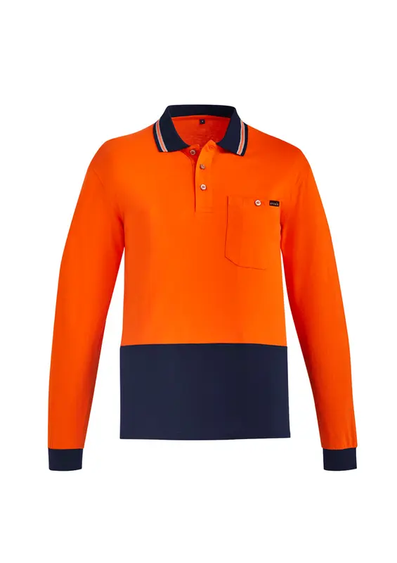 Mens Hi Vis Cotton Long Sleeve Polo – Roughalls & Overalls – available in orange, yellow colours