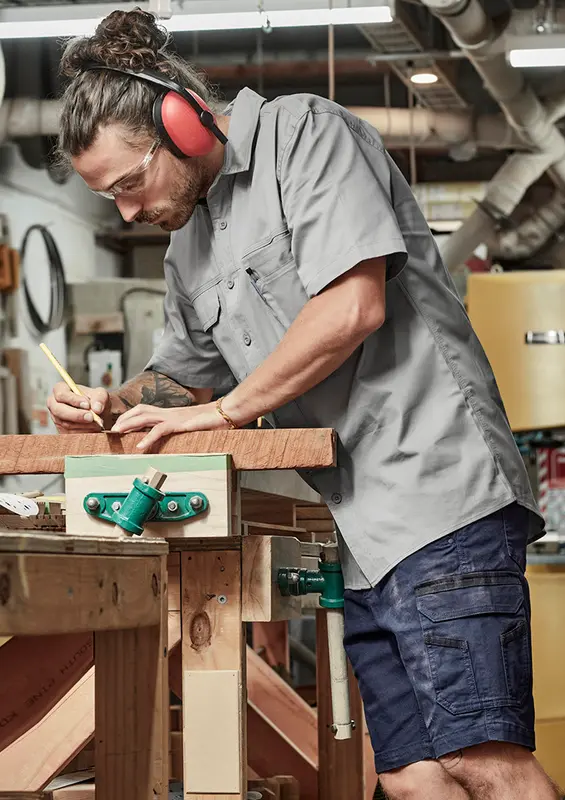 Mens Lightweight Tradie Short Sleeve Shirt – Roughalls & Overalls – available in beige, black, blue, grey colours