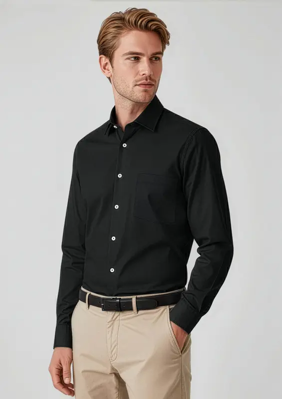Charlie Mens Classic Fit Long Sleeve Shirt – Shirts – available in black, blue, white colours
