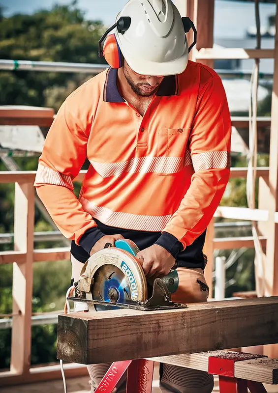 Unisex Hi Vis Segmented Tape Long Sleeve Polo – Roughalls & Overalls – available in orange, yellow colours