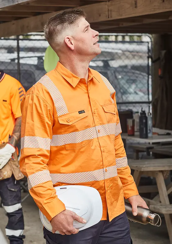 Mens VIC Rail Shirt - Segmented Tape – Roughalls & Overalls – available in orange colour