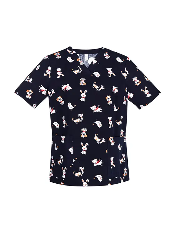 Printed Womens Best Friends Scrub Top – Misc Clothing – available in blue colour
