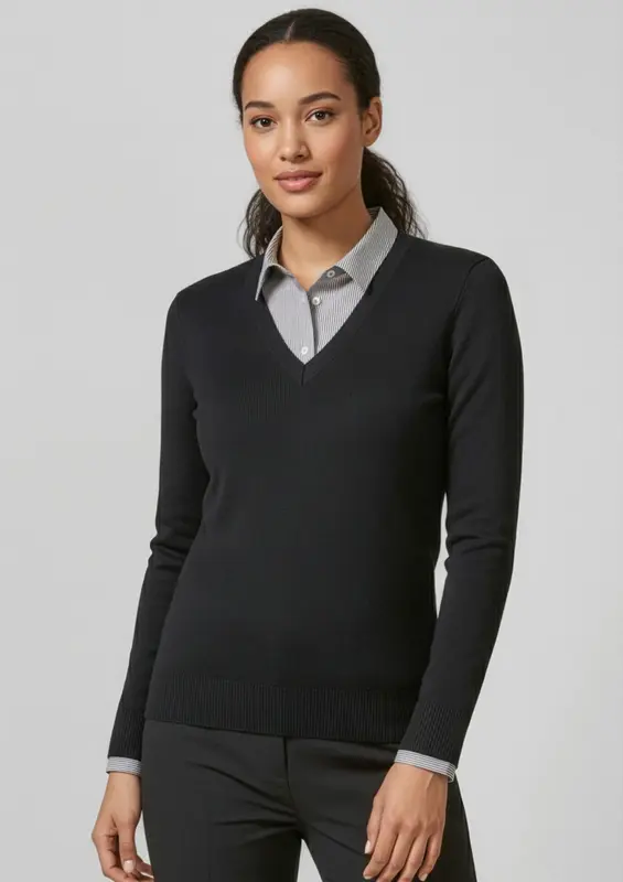 V-Neck Womens Knit Pullover – Pullovers – available in black, blue colours