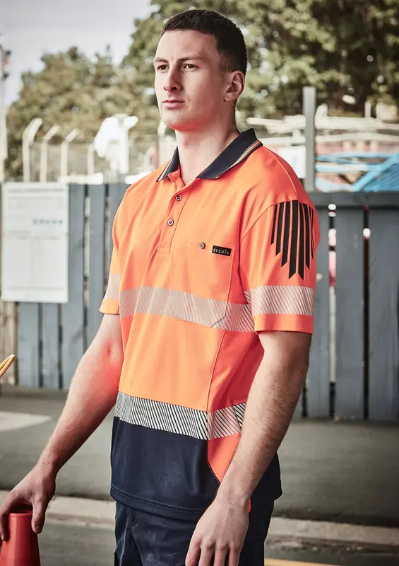 Mens Hi Vis Flux Segmented Tape Short Sleeve Polo – Roughalls & Overalls – available in orange, yellow colours