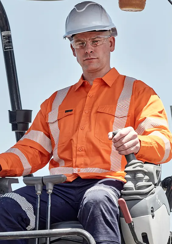 Mens Hi Vis X Back NSW Rail Shirt - Segmented Tape – Roughalls & Overalls – available in orange colour