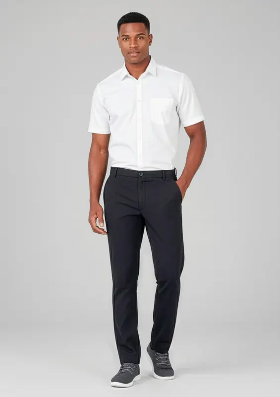 Comfort Waist Mens Flat Front Pant – Pants – available in black, blue colours
