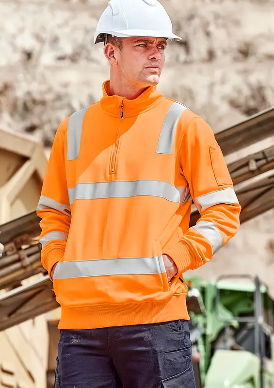 Unisex Hi Vis VIC Rail 1/4 Zip Pullover – Roughalls & Overalls – available in orange colour