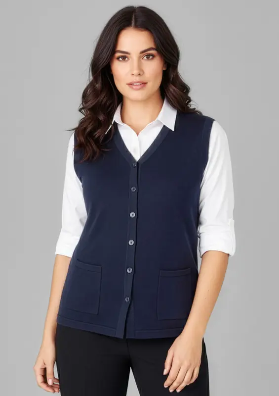 Button Front Womens Knit Vest – Vests – available in black, blue colours