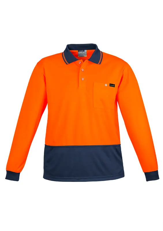 Mens Hi Vis Comfort Back Long Sleeve Polo – Roughalls & Overalls – available in orange, yellow colours