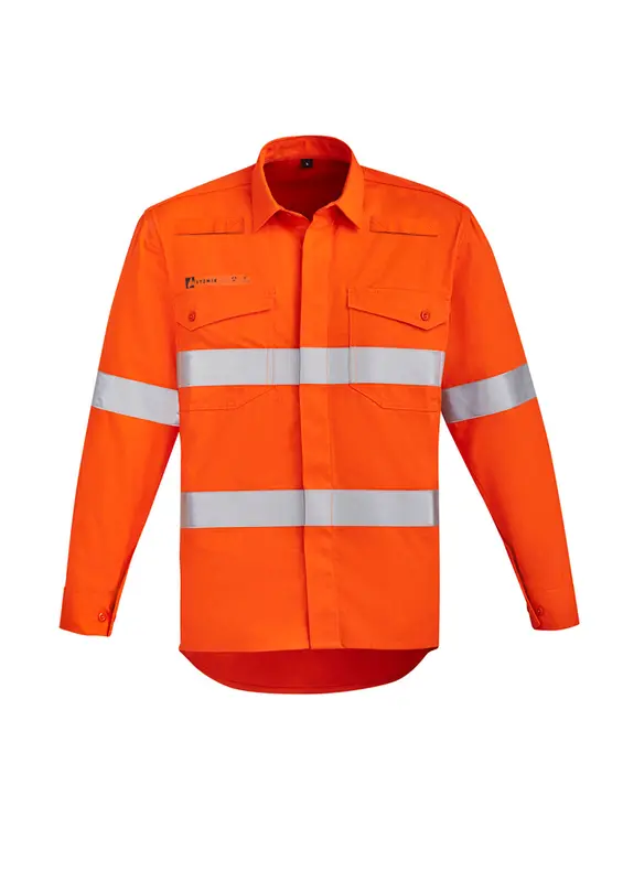 Mens Orange Flame Hi Vis Open Front Shirt - Hoop Taped – Roughalls & Overalls – available in orange colour