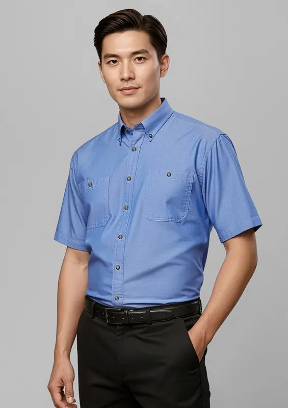 Chambray Mens Short Sleeve Shirt – Shirts – available in blue colour