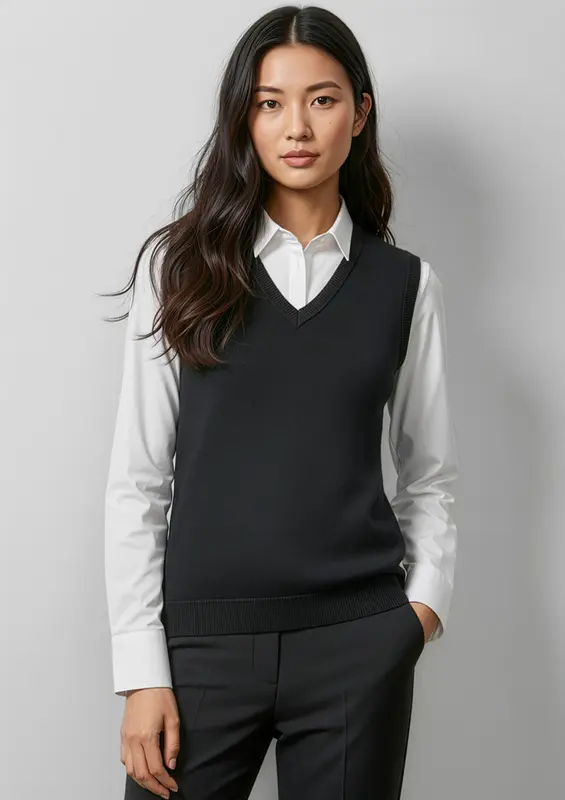 V-Neck Womens Knit Vest – Vests – available in black, blue colours