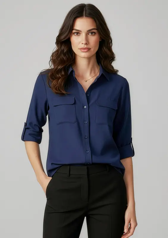 Madison Womens Long Sleeve Shirt – Shirts – available in beige, black, blue, silver colours