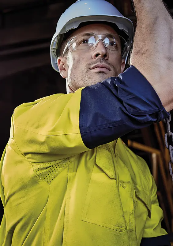 Mens Closed Front Long Sleeve Shirt – Roughalls & Overalls – available in orange, yellow colours