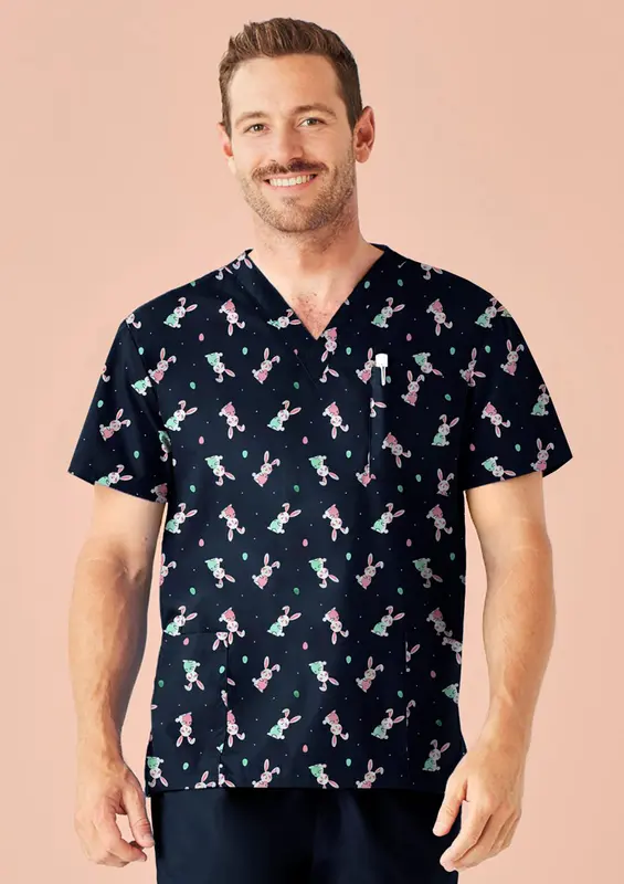 Easter Mens V-Neck Short Sleeve Scrub Top – Misc Clothing – available in blue colour
