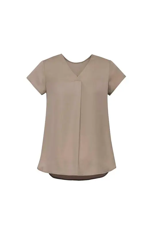 Kayla Womens V-Neck Pleat Blouse – Shirts – available in brown colour