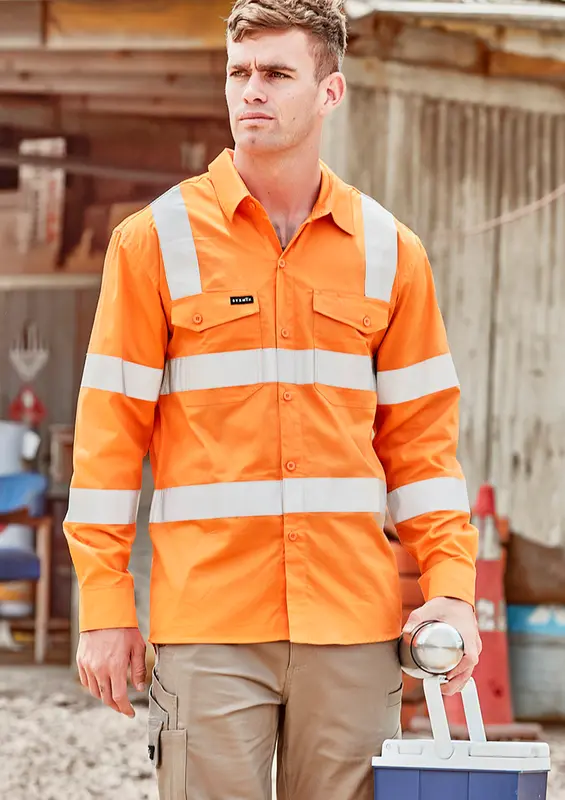 Mens Bio Motion VIC Rail Long Sleeve Shirt – Roughalls & Overalls – available in orange colour