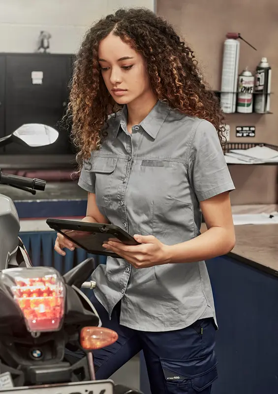 Womens Lightweight Tradie Short Sleeve Shirt – Roughalls & Overalls – available in beige, black, blue, grey colours