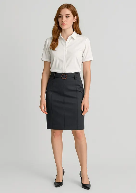 Traveller Womens Mid Waist Stretch Chino Skirt – Skirts – available in black, blue colours