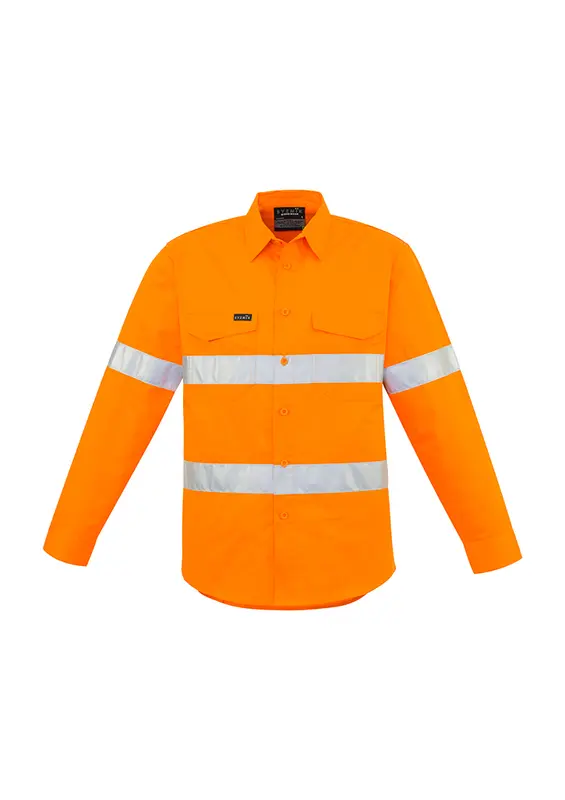 Mens Hi Vis Hoop Taped Long Sleeve Shirt – Roughalls & Overalls – available in orange colour