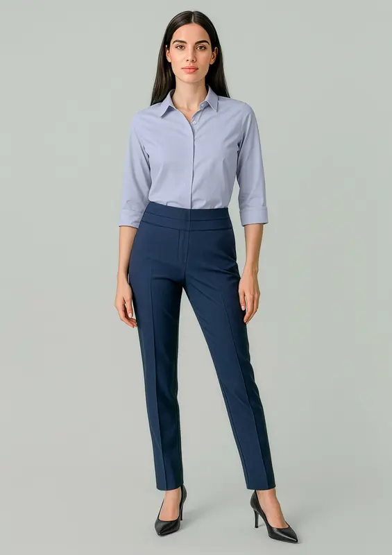 Renew Womens Mid-Waist Slim Leg Pant – Pants – available in black, blue colours
