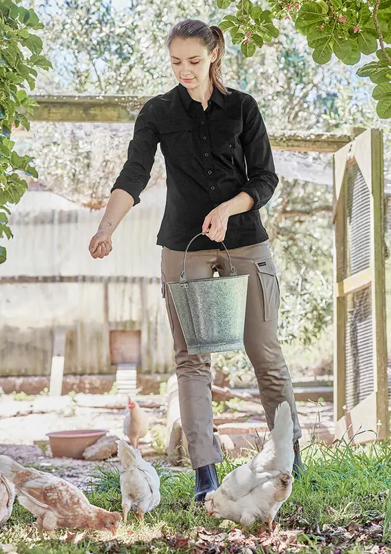 Womens Lightweight Tradie Long Sleeve Shirt – Roughalls & Overalls – available in beige, black, blue, grey colours