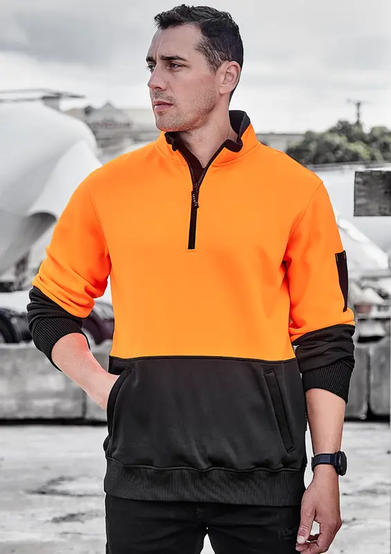 Unisex Hi Vis 1/2 Zip Pullover – Roughalls & Overalls – available in orange, yellow colours