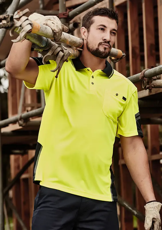 Mens Hi Vis Reinforced Squad Short Sleeve Polo – Roughalls & Overalls – available in orange, yellow colours