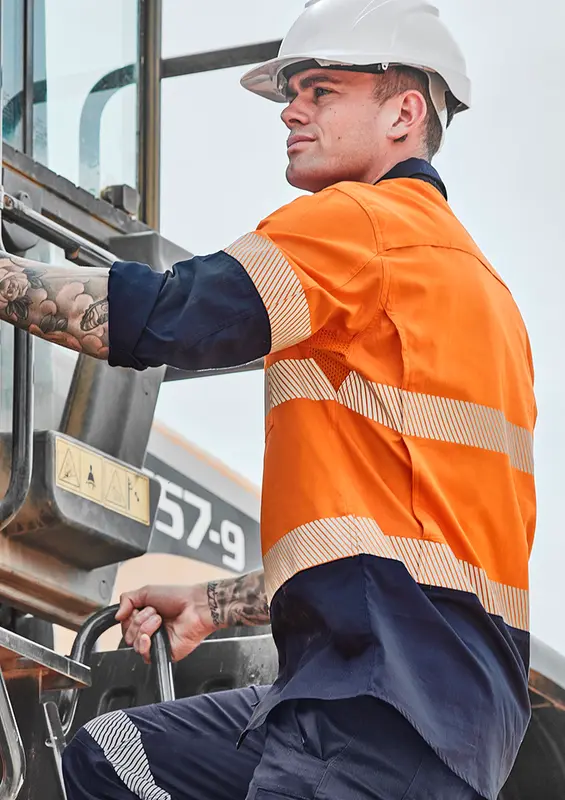 Mens Rugged Cooling Hi Vis Segmented Tape Long Sleeve Shirt – Roughalls & Overalls – available in orange, yellow colours
