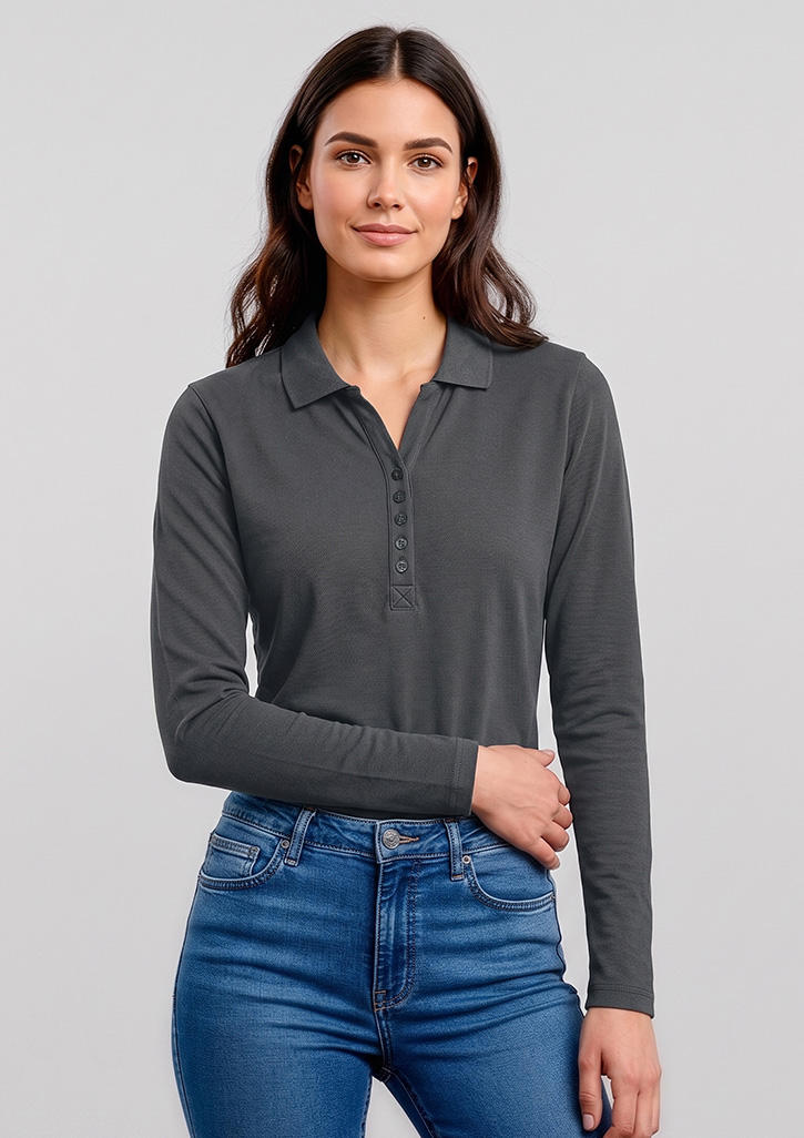 Crew Womens Long Sleeve Polo – Polo Shirts – Biz Collection – available in Charcoal, Navy – thumbnail 2 of 9