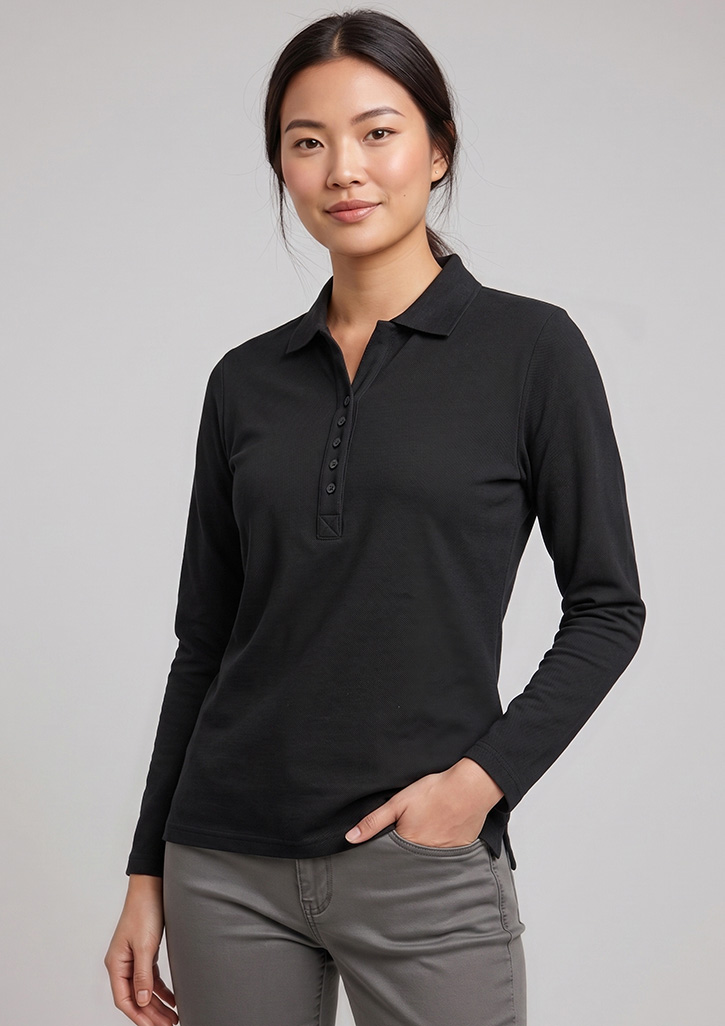 Crew Womens Long Sleeve Polo – Polo Shirts – Biz Collection – available in Charcoal, Navy – thumbnail 7 of 9