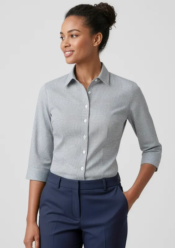 Ellison Womens 3/4 Sleeve Shirt – Shirts – available in black, blue, silver colours
