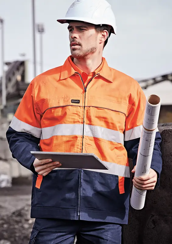 Mens Hi Vis Cotton Drill Jacket – Roughalls & Overalls – available in orange, yellow colours