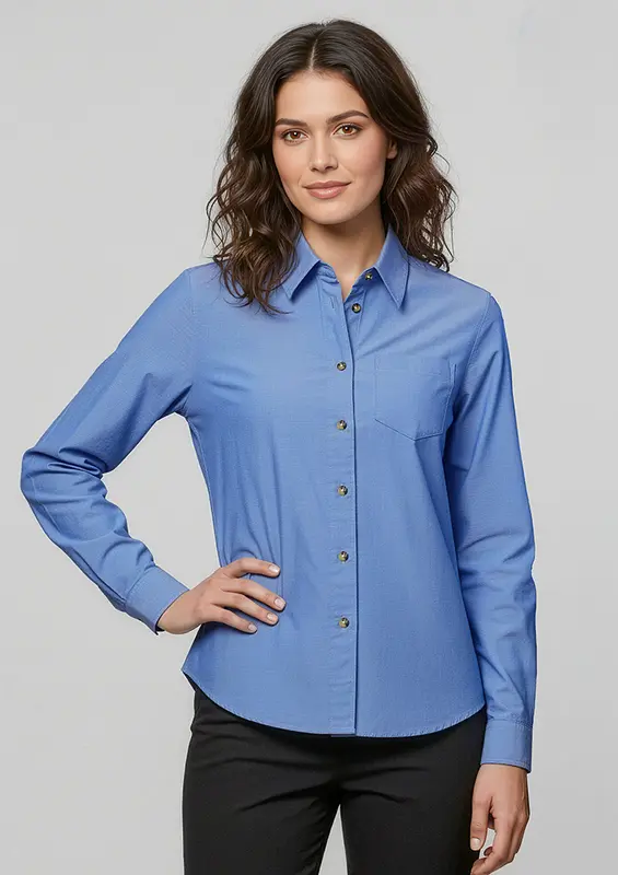 Chambray Womens Long Sleeve Shirt – Shirts – available in blue colour