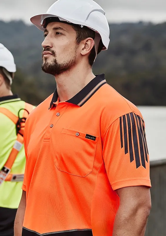 Mens Hi Vis Flux Short Sleeve Polo – Roughalls & Overalls – available in orange, yellow colours