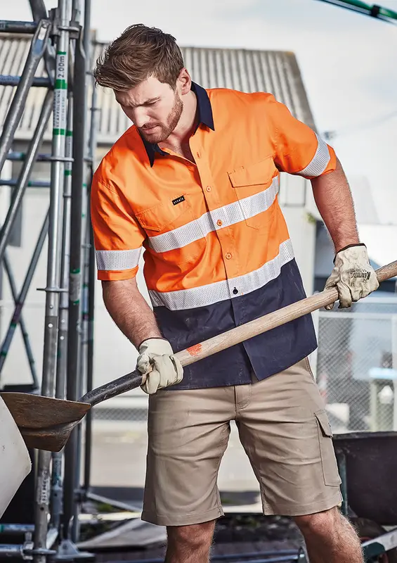 Mens Rugged Cooling Hi Vis Taped Short Sleeve Shirt – Roughalls & Overalls – available in orange, yellow colours