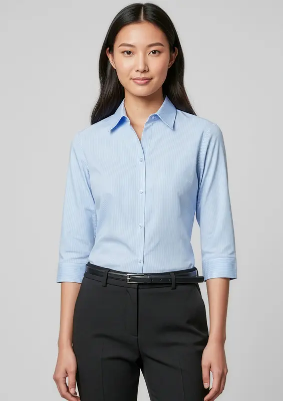 Micro Womens Check 3/4 Sleeve Shirt – Shirts – available in blue colour